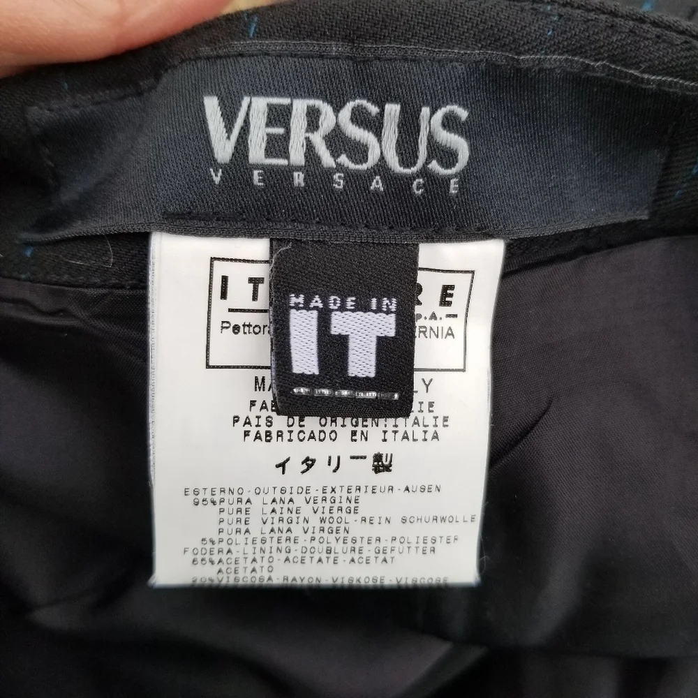 Versus Versace black career skirt with blue vertical stripes SEE MEASUREMENTS
